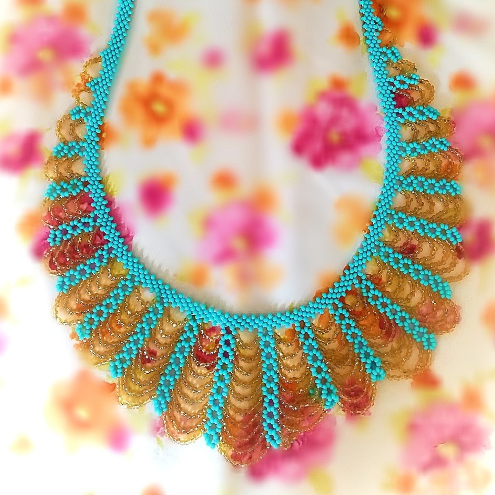 Handmade Blue and Gold Bead Necklace
